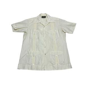 Guayabera Centenario Shirt Men's L Camp Cuban Latin Lightweight Canary SZ 38